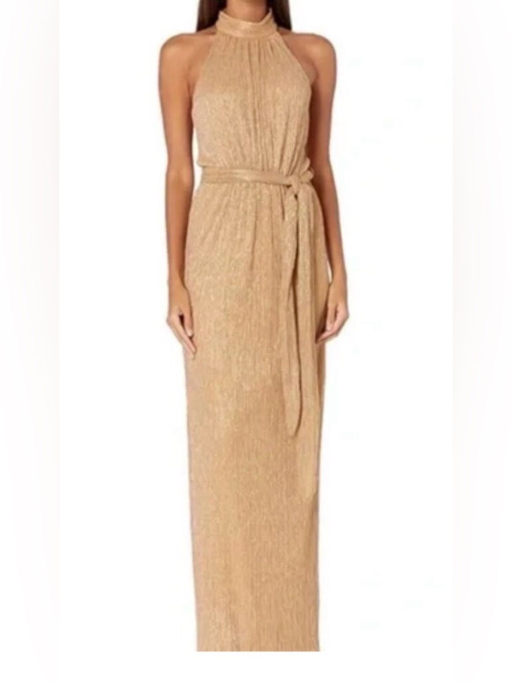 Halston Halter Neck Metallic Maxi Dress - Gold